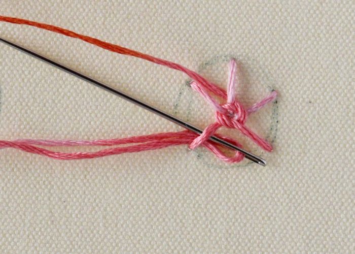 Gewebtes Spinnenrad Stich Schritt 5 Nadel wechseln