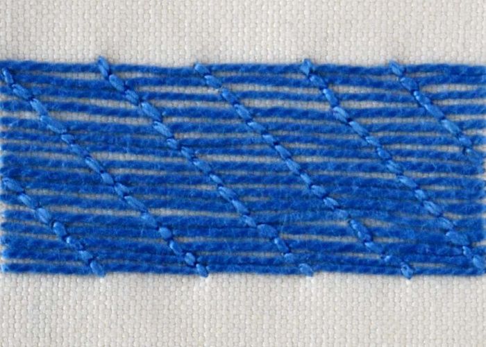 Bokhara Couching Stickstich mit blauer Perlenbaumwolle