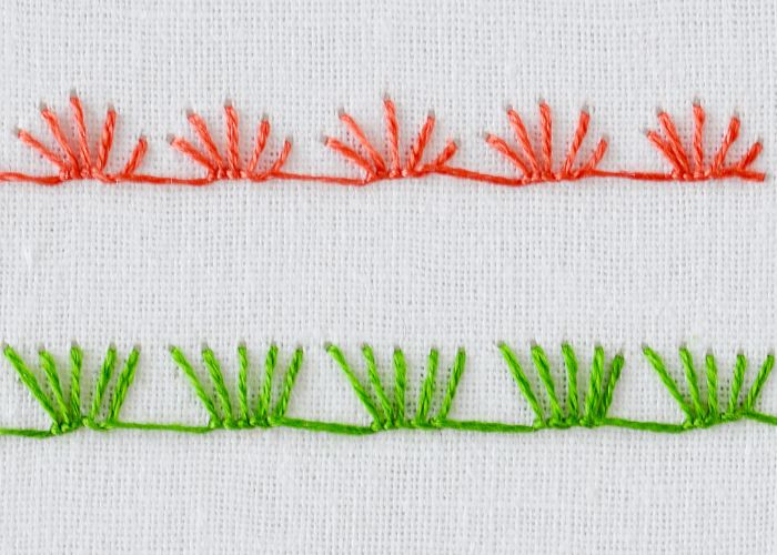 Rosette de points d’épines Broderie à la main façonnée en demi-cercles et sur deux lignes parallèles