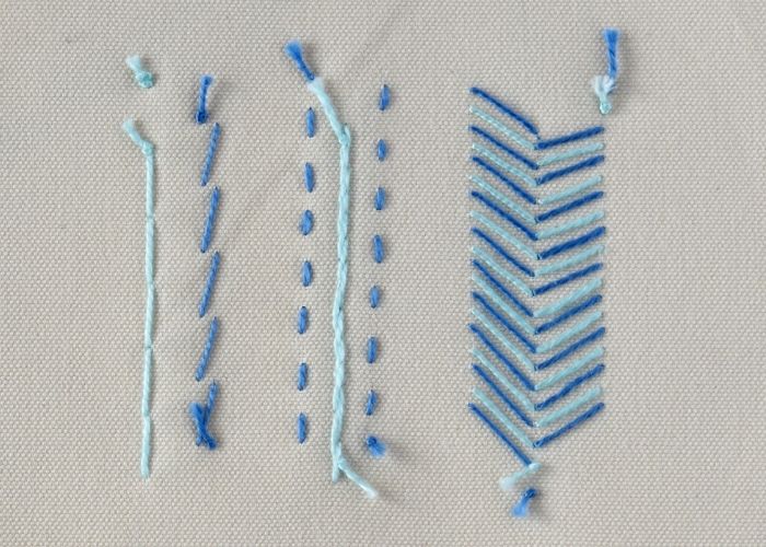 Zweifarbige Fly Stitch Stickerei auf der Rückseite