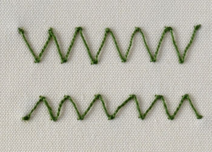Zick-Zack-Korallenstich-Stickerei zwei Linien