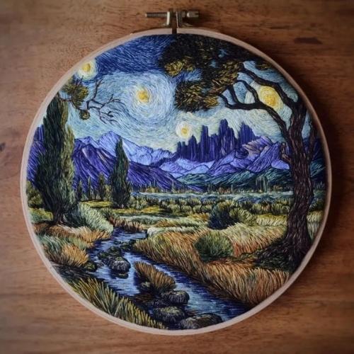 Van Gogh stile paesaggio ricamo modello PDF, di LIVINGNEEDLE su Etsy